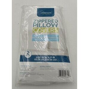 Interiors by Design Zipped Set of 2 Pillow  Cases White Size 21x27 Inches Fabric